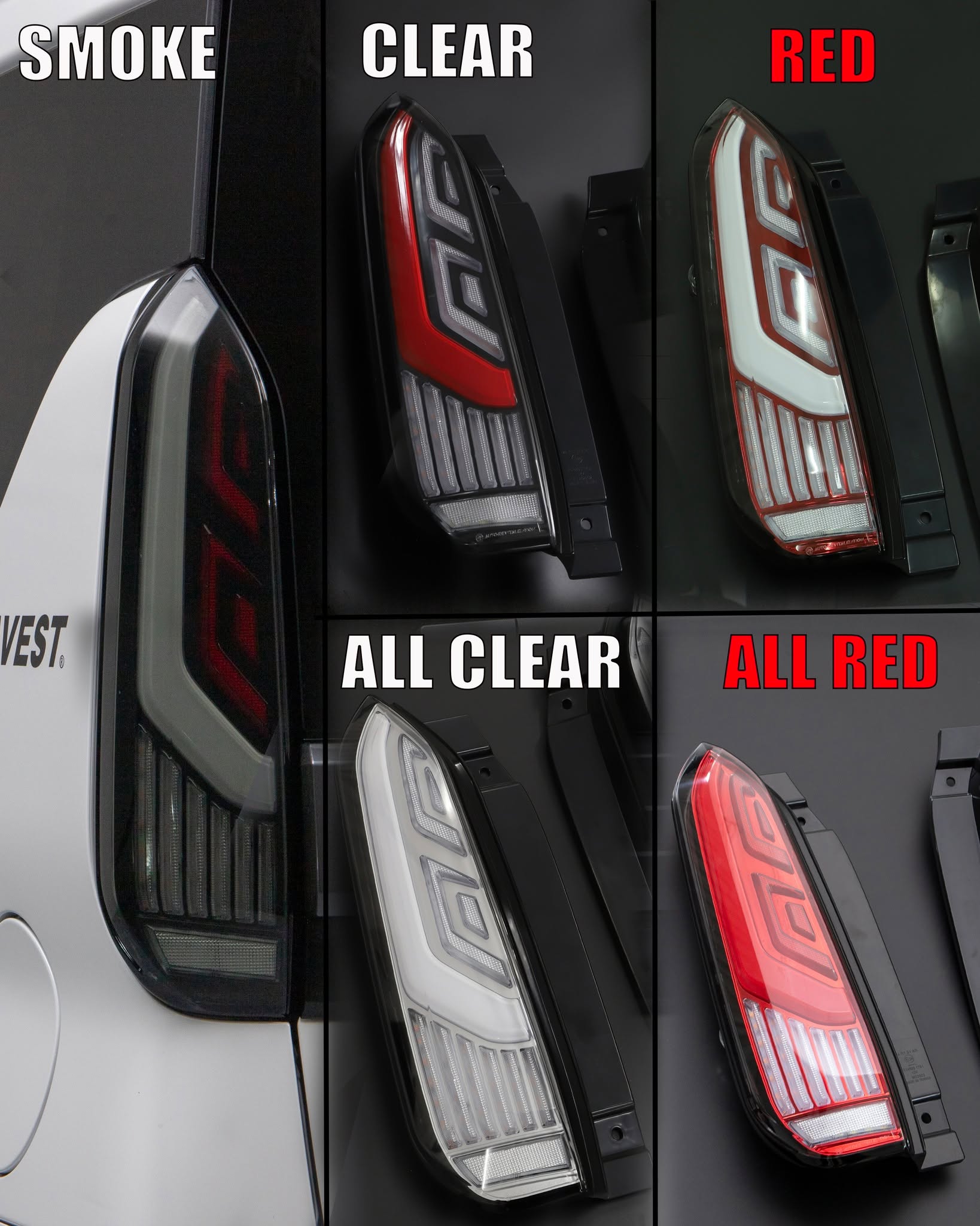 デリカミニ フルLEDテール現在は5種類のカラーがラインナップしていますどのカラーが良いか迷われる方も多いと思い、ひとつの画像にまとめてみました📸並べてみると、それぞれ個性があって存在感もバッチリです！これは…よりいっそう悩んでしまうかもしれません #AVEST #avestparts #Mitsubishi #三菱 #三菱自動車 #デリカミニカスタム #デリカミニ #デリカミニのある生活 #デリカミニ好きと繋がりたい